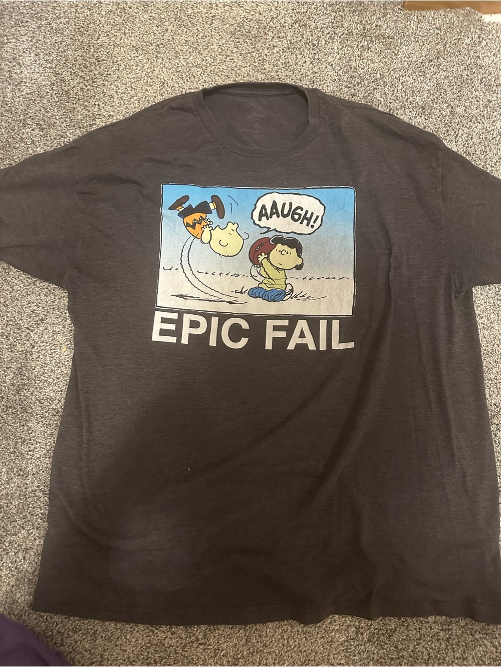 Peanuts Epic Fail Graphic Tee - Dark Gray with Blue & White Print